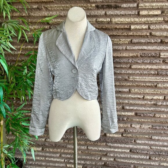 White House Black Market Silver Metallic Cropped Fitted Jacket Size 6 - Picture 6 of 6